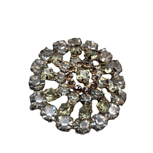 Sparkling Unsigned Rhinestone Brooch Brown Clear Green Stones - Picture 12 of 13